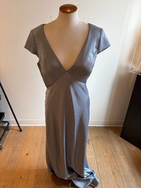 Jenny Yoo Slate Courtney V-Neck Cap-Sleeve Maxi Dress